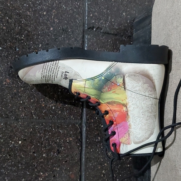 WOMENS WATERCOLOR COMBAT BOOTS ART COLORFUL PRINT SIZE 9 Eclectic Art Deco Maxim - Picture 6 of 10